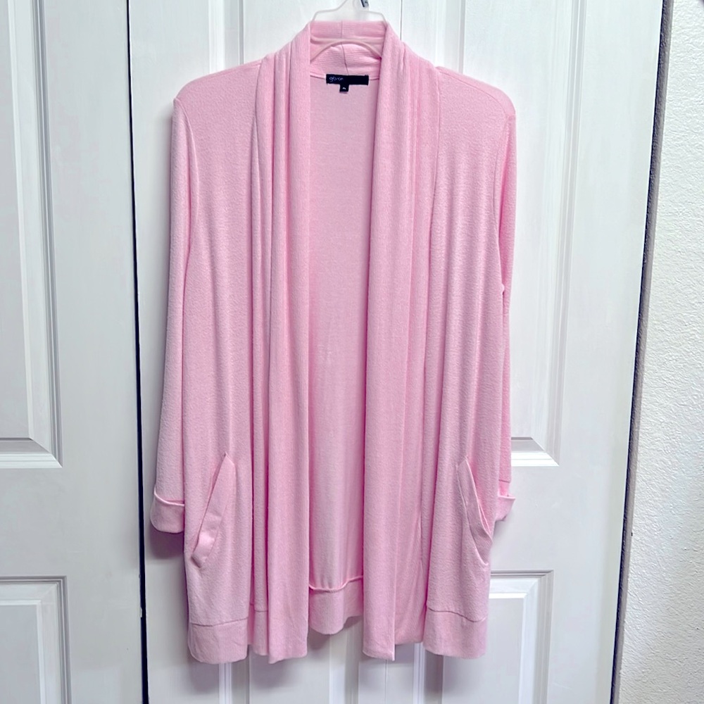 Gibson Baby Pink Rayon Blend Open Long Cardigan Sweater Size PL